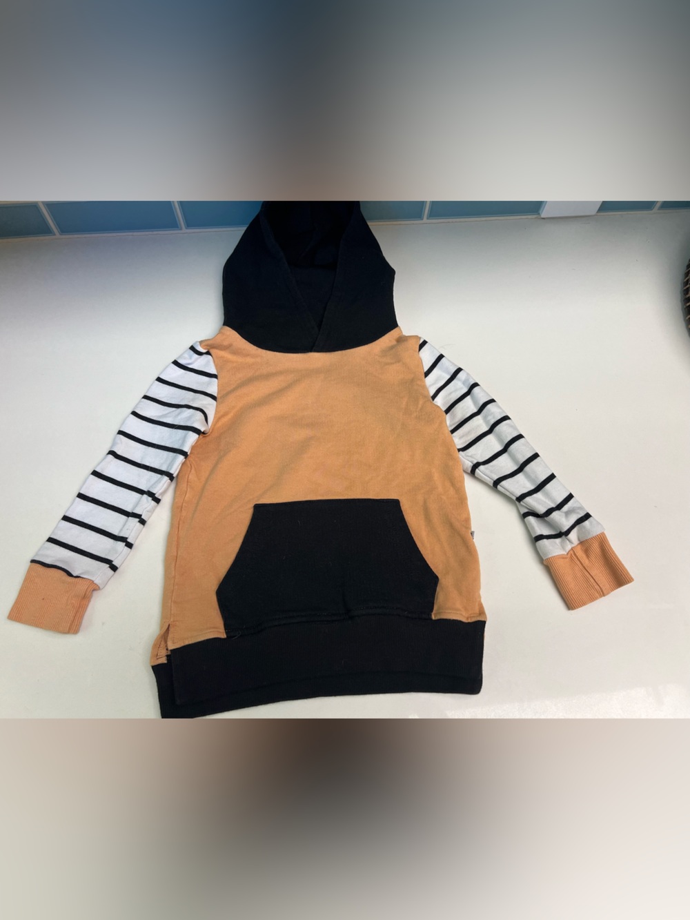 Little Bum Bums Striped Sleeve Hooded Sweatshirt - Tan & Black